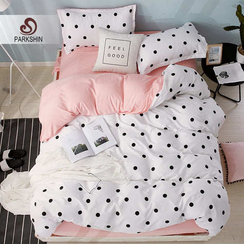 ParkShin Dot Art White Pink Bed Cover Set Decor Home Bedding Set Textile Bedroom Adult Girl Duvet Cover Flat Sheet Bed Linen Set