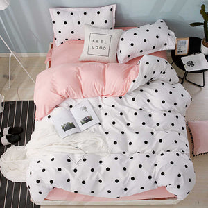 ParkShin Dot Art White Pink Bed Cover Set Decor Home Bedding Set Textile Bedroom Adult Girl Duvet Cover Flat Sheet Bed Linen Set