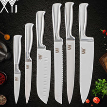 Load image into Gallery viewer, XYj Stainless Steel Kitchen Knife Set Chef Bread Slicing Santoku Utility Paring Knives Stainless Steel Knife Holder Stand