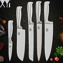 Load image into Gallery viewer, XYj Stainless Steel Kitchen Knife Set Chef Bread Slicing Santoku Utility Paring Knives Stainless Steel Knife Holder Stand