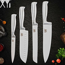 Load image into Gallery viewer, XYj Stainless Steel Kitchen Knife Set Chef Bread Slicing Santoku Utility Paring Knives Stainless Steel Knife Holder Stand