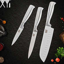 Load image into Gallery viewer, XYj Stainless Steel Kitchen Knife Set Chef Bread Slicing Santoku Utility Paring Knives Stainless Steel Knife Holder Stand