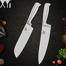 Load image into Gallery viewer, XYj Stainless Steel Kitchen Knife Set Chef Bread Slicing Santoku Utility Paring Knives Stainless Steel Knife Holder Stand