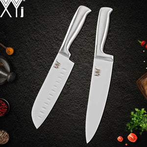 XYj Stainless Steel Kitchen Knife Set Chef Bread Slicing Santoku Utility Paring Knives Stainless Steel Knife Holder Stand