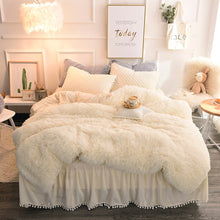 Load image into Gallery viewer, Luxury Plush Shaggy Duvet Cover Set Quilted Pompoms Fringe Ruffles Bedskirt Pillow Shams Bedding Set Twin Full Queen King 4/6PCS