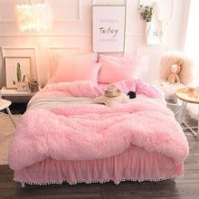 Load image into Gallery viewer, Luxury Plush Shaggy Duvet Cover Set Quilted Pompoms Fringe Ruffles Bedskirt Pillow Shams Bedding Set Twin Full Queen King 4/6PCS