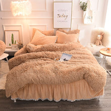 Load image into Gallery viewer, Luxury Plush Shaggy Duvet Cover Set Quilted Pompoms Fringe Ruffles Bedskirt Pillow Shams Bedding Set Twin Full Queen King 4/6PCS