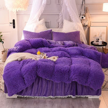 Load image into Gallery viewer, Luxury Plush Shaggy Duvet Cover Set Quilted Pompoms Fringe Ruffles Bedskirt Pillow Shams Bedding Set Twin Full Queen King 4/6PCS