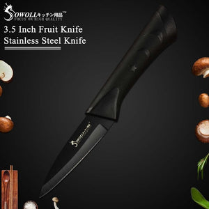 Sowoll Kitchen Knives Accessories Tool Black Blade Stainless Steel Knife 6 Pcs 3.5" 5" 7" 8" 8" 8" inch Stainless Steel Knife