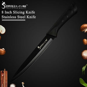 Sowoll Kitchen Knives Accessories Tool Black Blade Stainless Steel Knife 6 Pcs 3.5" 5" 7" 8" 8" 8" inch Stainless Steel Knife