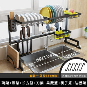 2 Layers Multi-use Stainless Steel Dishes Rack Stready Sink Drain Rack Kitchen Oragnizer Rack Dish Shelf  Sink Drying Rack Black